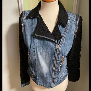 EUC Paris Blues Denim, Lace, & Multiple Zippers Jacket. #C10
